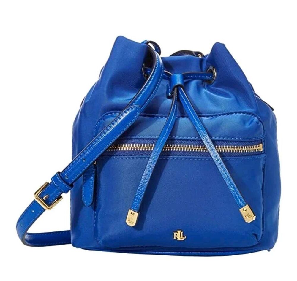 LAUREN Ralph Lauren Dryden Drawstring Masai Blue Soft Nylon/ Leather Debby Mini